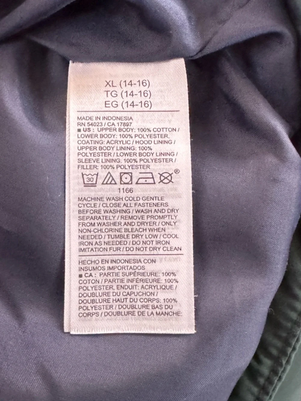 Old Navy Green Puffer Jacket with Navy Corduroy Yoke and Hood Boys XL 14-16
